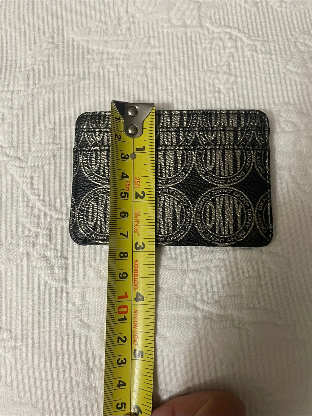 DKNY Black Card Holder with Gold Monogram Print